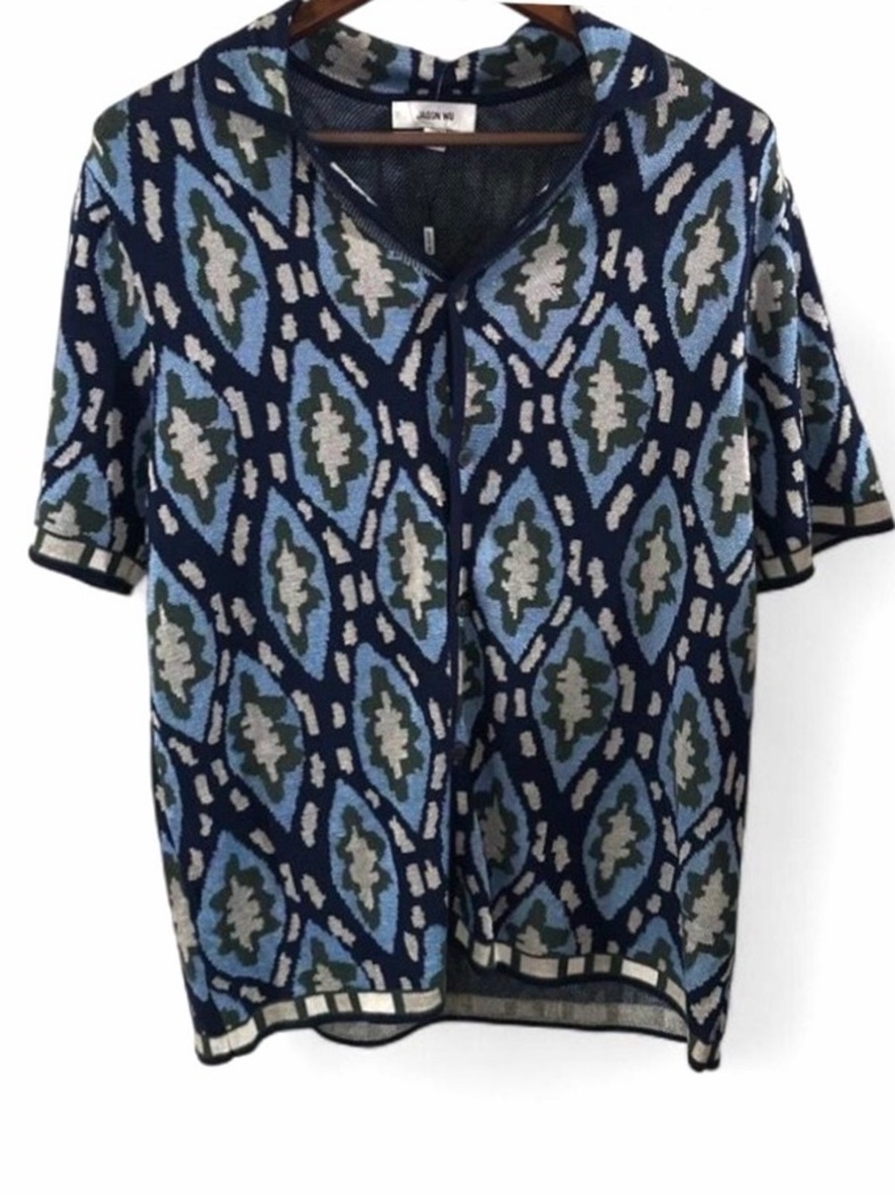 Jason Wu Blue/Green Patterned Knit Button Down Top Size Men’s Medium (NWT)